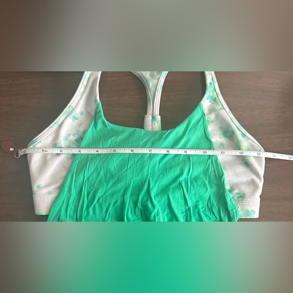 Lululemon Tank Attached Bra Womens Size 0 Flowy Overtop Green White Floral Bra - Picture 6 of 8